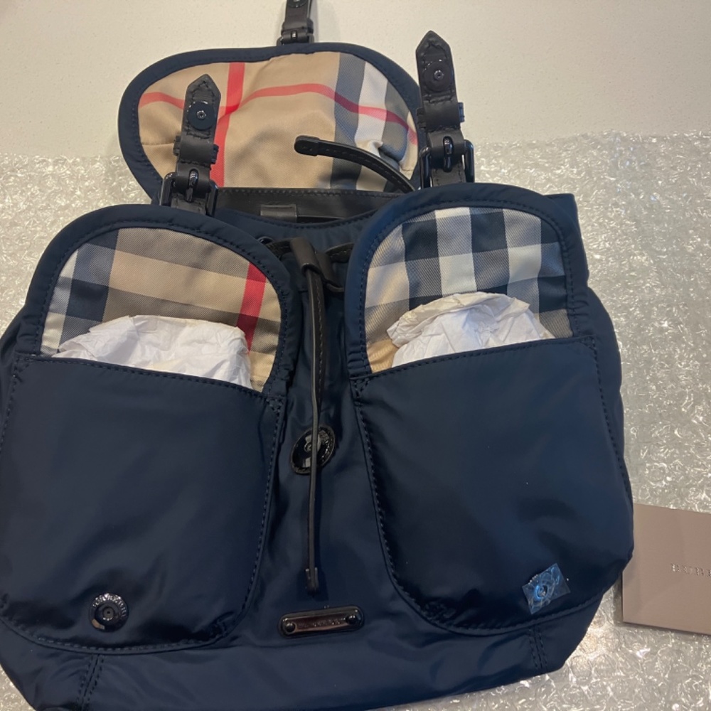 New!!! Burberry Nylon/Cloth Reversible Drawstring Backpack - Picture 3 of 7